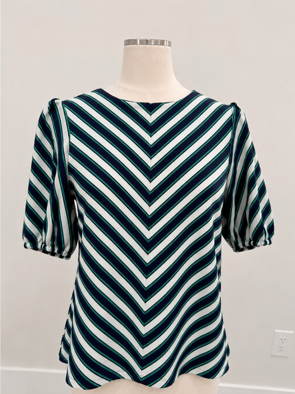Beige by eci Navy, White & Teal Striped Knit Top